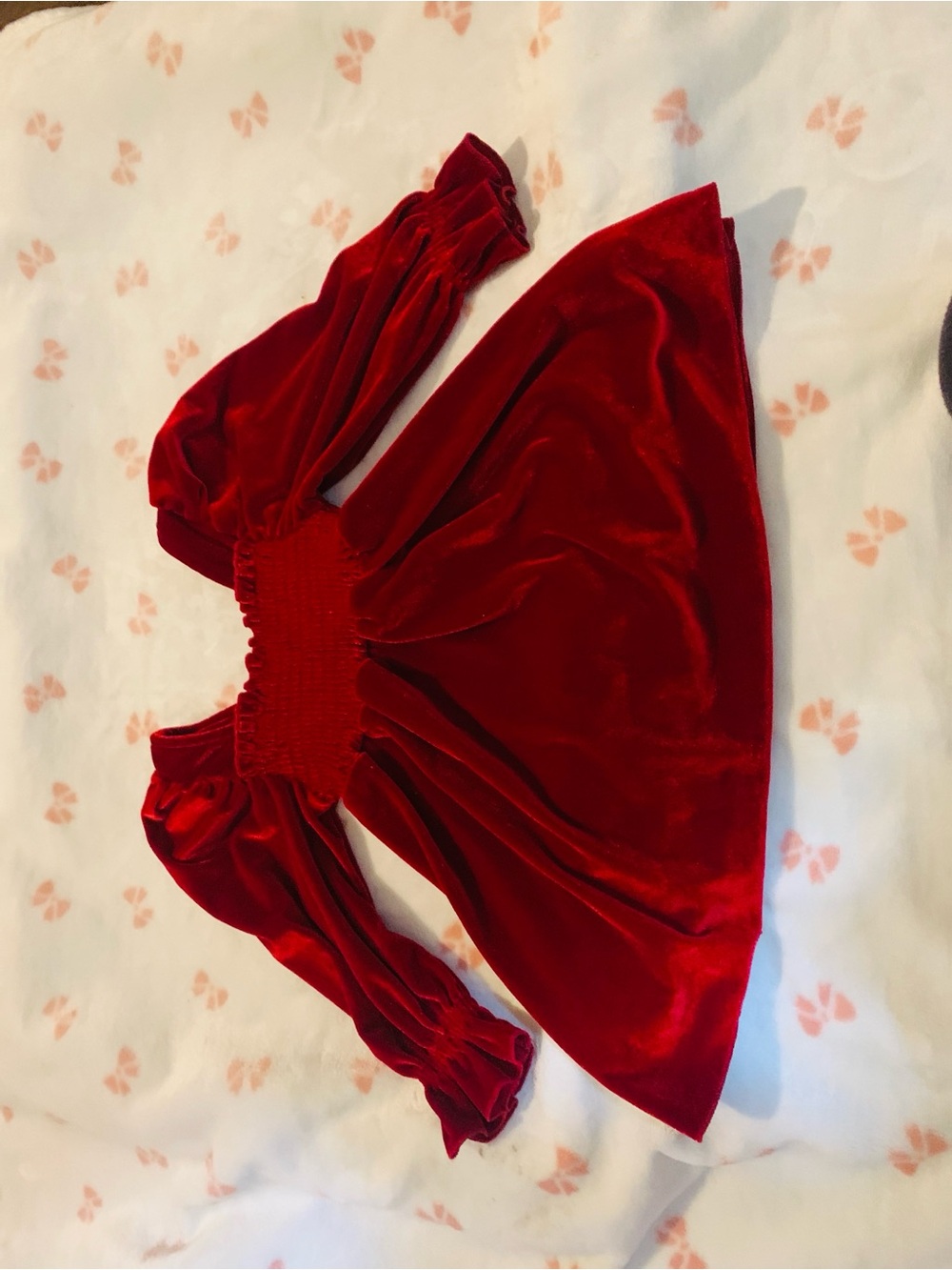 SHEIN Red Velvet Puff Sleeve Girls Casual Dress
